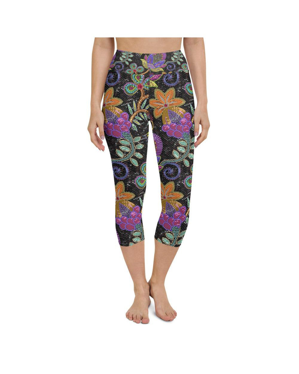 Womens Yoga Capris Faux Paillette Flower Grey/Green | Gearbunch.com