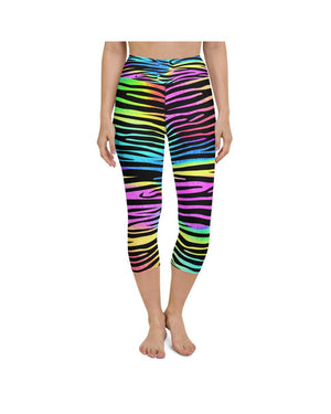 Womens Yoga Capri Colorful Zebra Striped Rainbow | Gearbunch.com