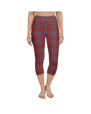 Womens Yoga Capris Deep Red Tartan Blue/White/Red | Gearbunch.com