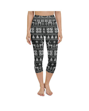 Womens Yoga Capris B&W Ugly Christmas Black/White | Gearbunch.com