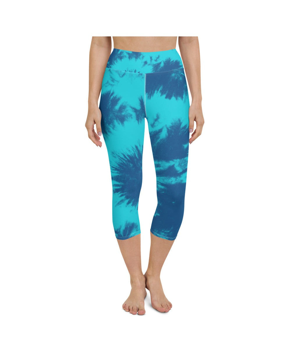 Womens Yoga Capris Blue & Aqua Tie Dye | Gearbunch.com