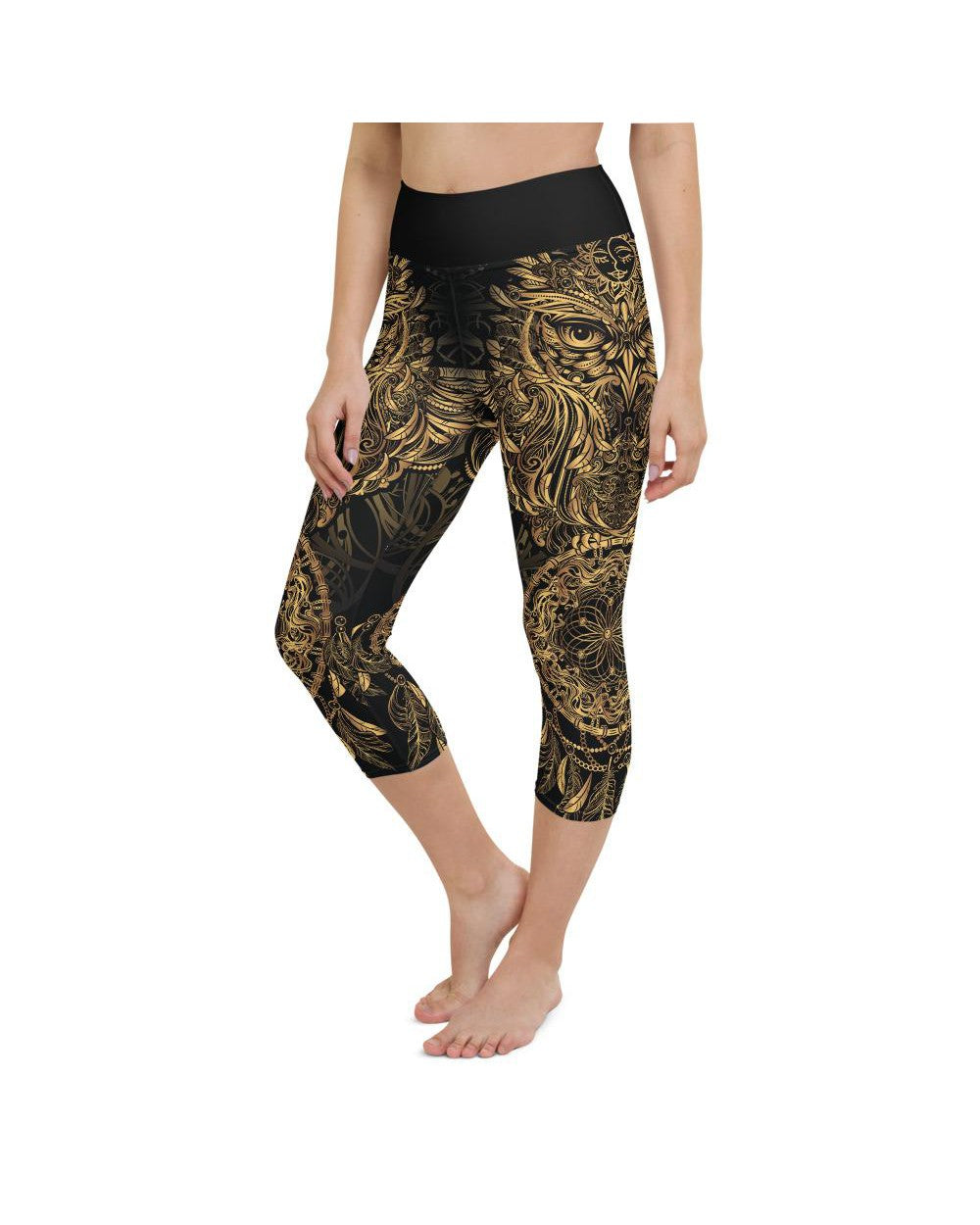 Golden Ornamental Owl Yoga Capris Gearbunch