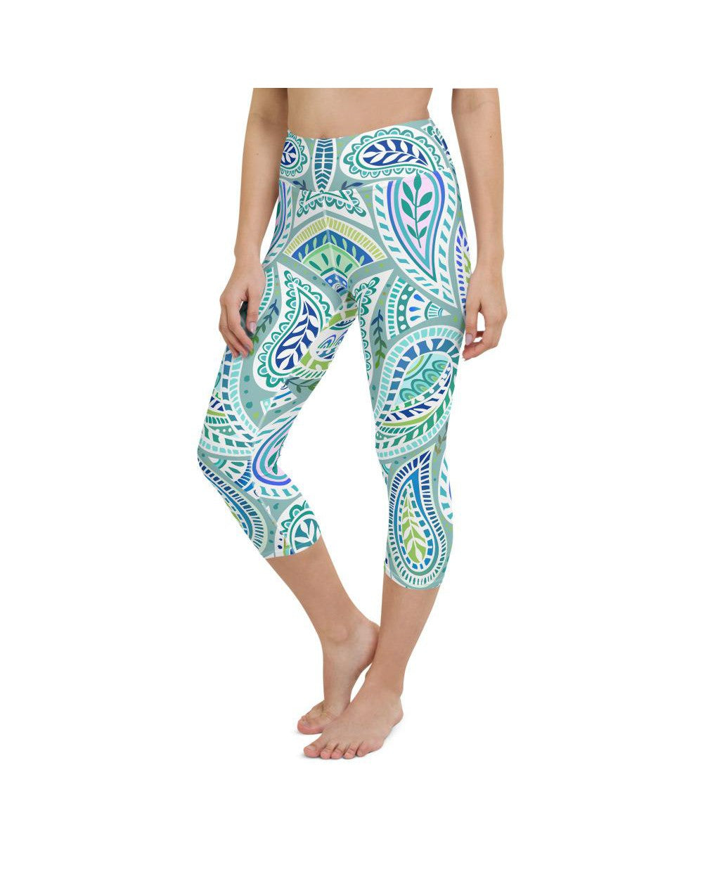 Blue and Green Paisley Yoga Capris Gearbunch