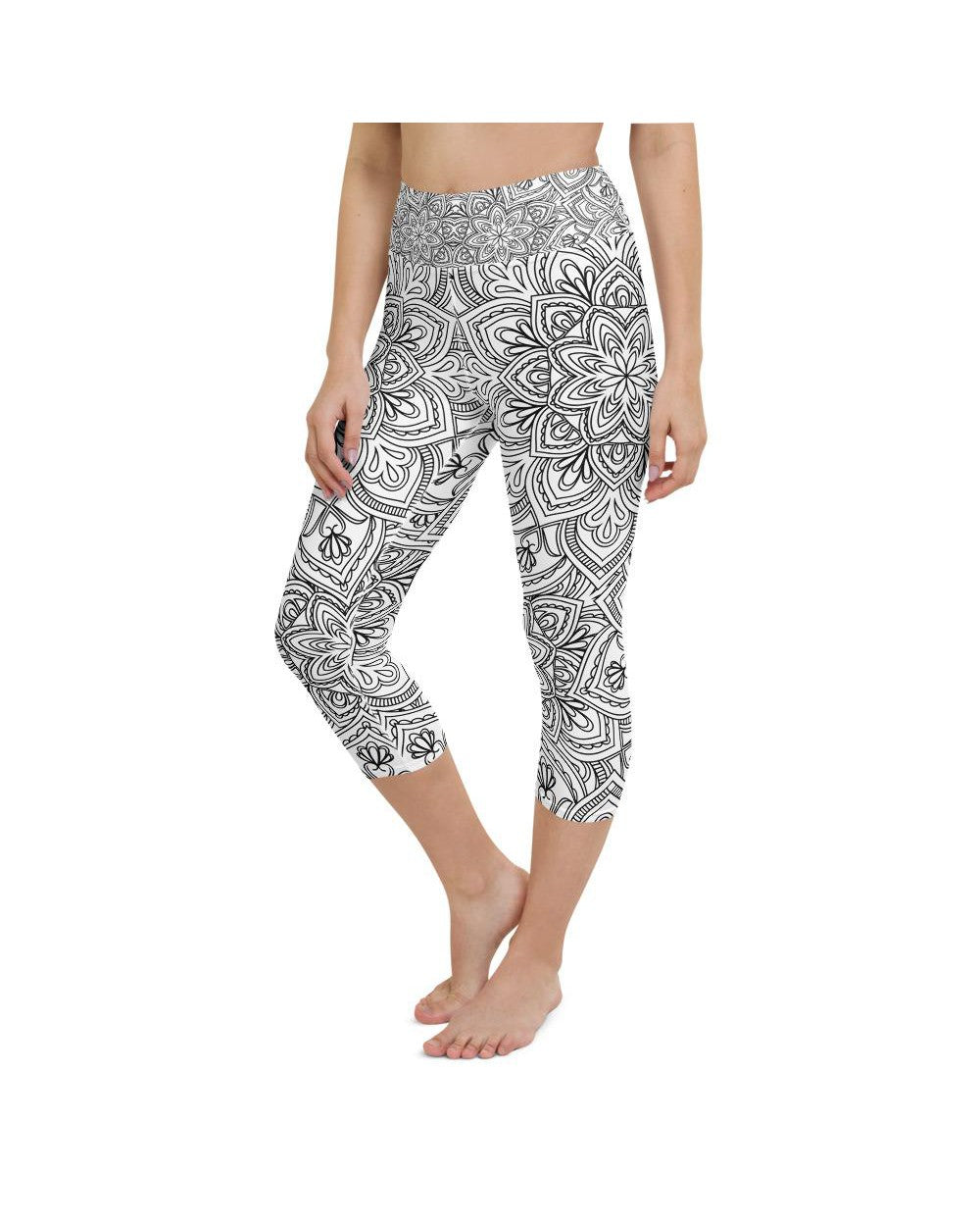 White & Black Mandala Yoga Capris Gearbunch