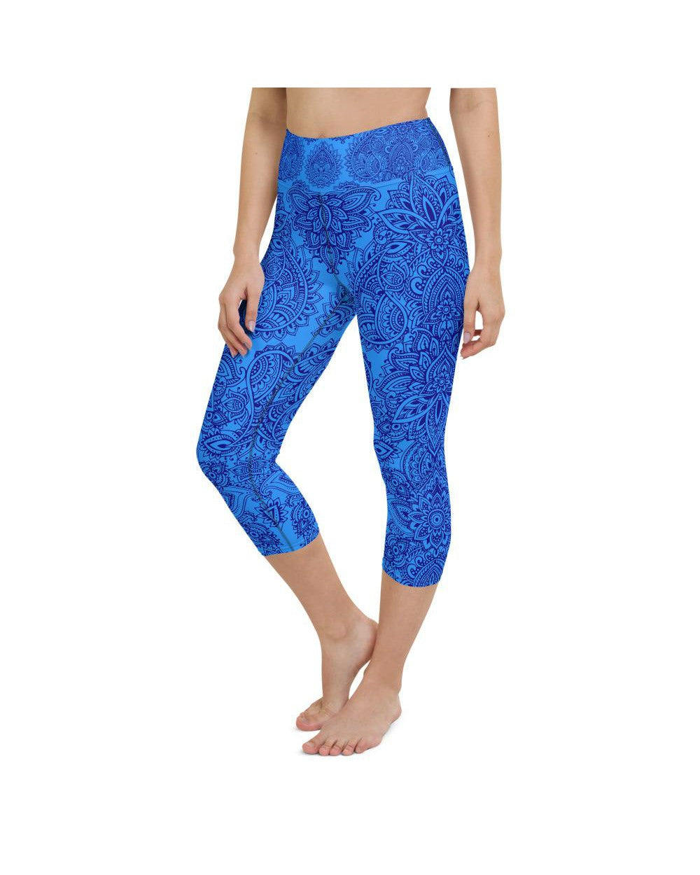 Blue and Navy Henna Tattoo Yoga Capris Gearbunch