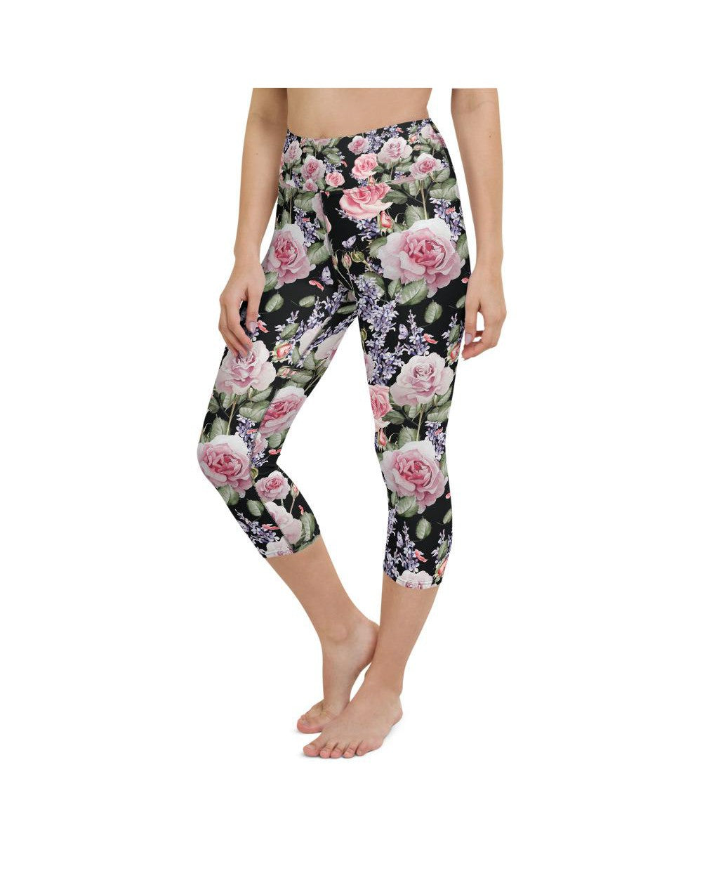 Watercolor Roses & Lavender Yoga Capris Gearbunch