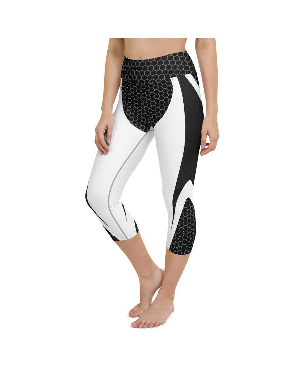 Womens Yoga Capris Black & White Honeycomb Carbon | Gearbunch.com