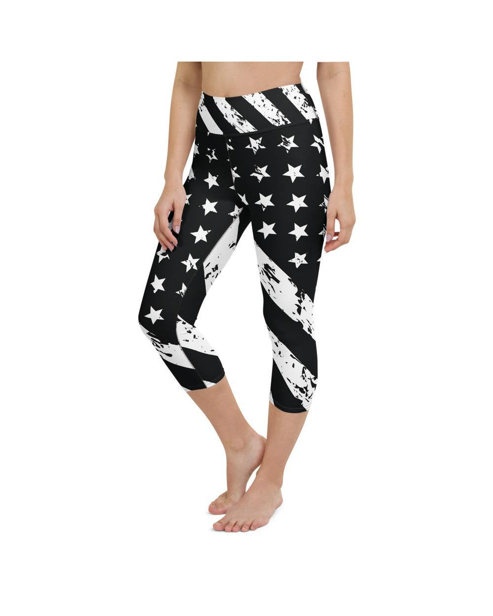 Womens Yoga Capris Black & White American Flag | Gearbunch.com