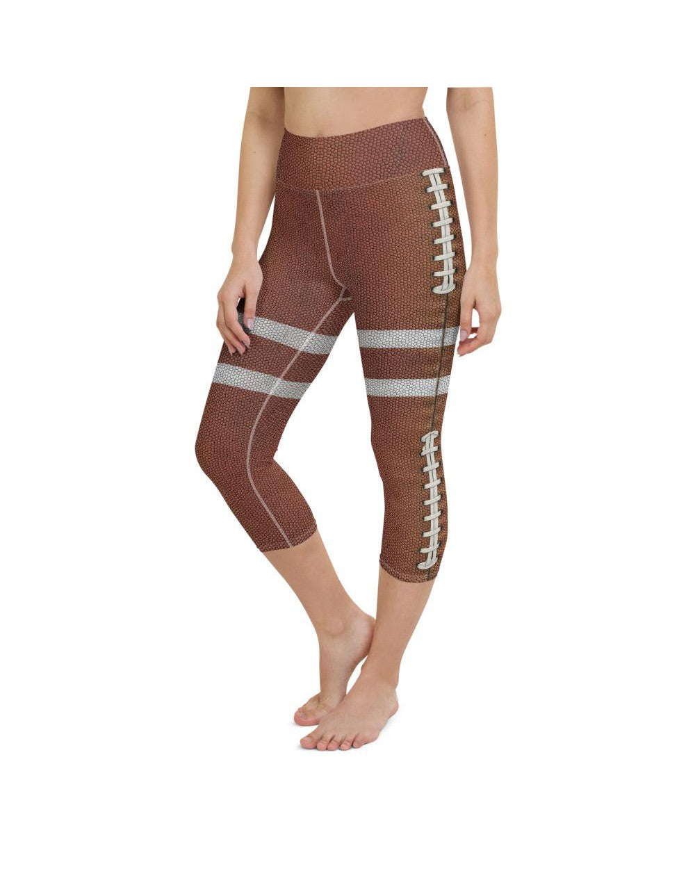 Womens Yoga Capris American Football Brown/White | Gearbunch.com