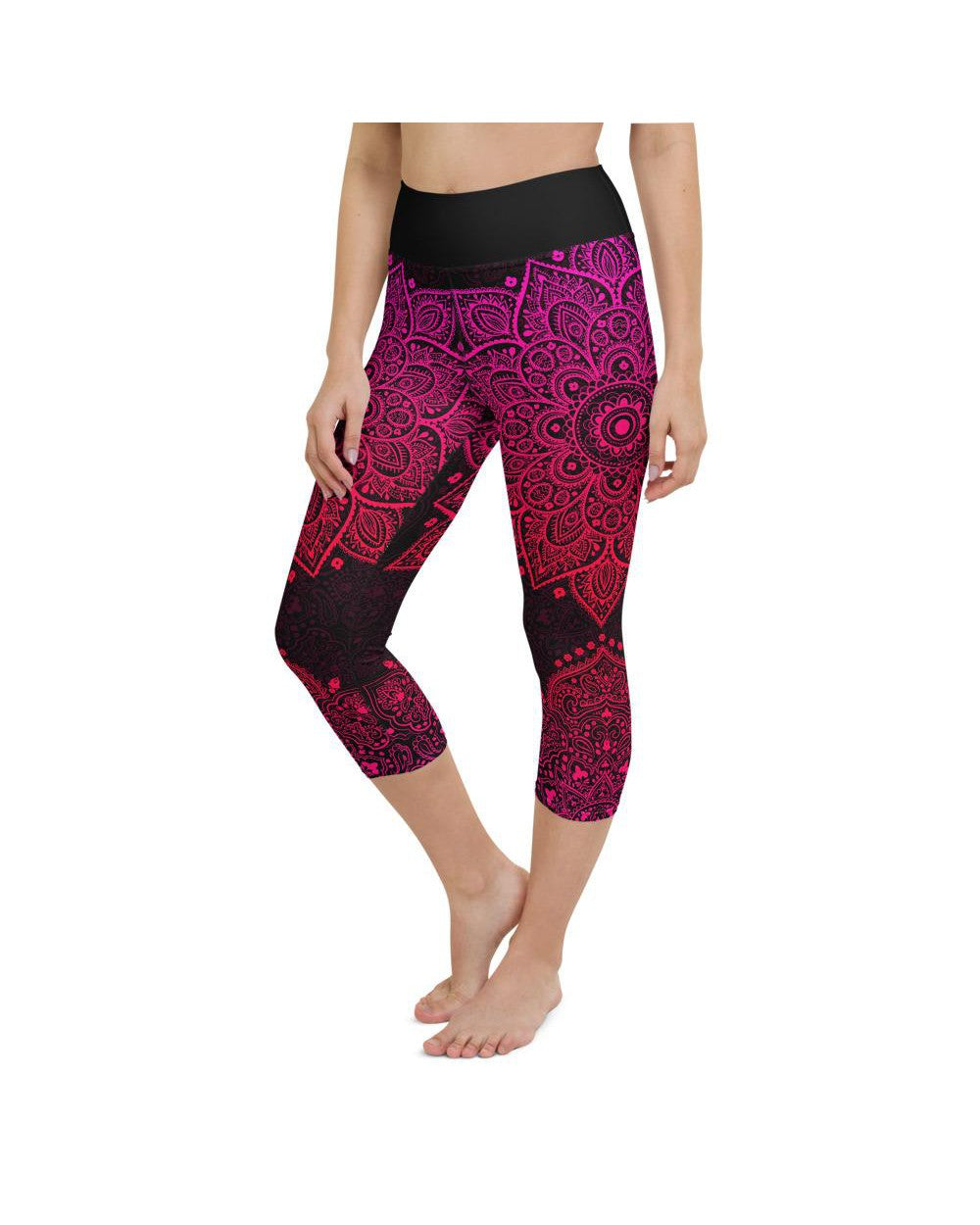 Womens Yoga Capris Pink Mandala Pink/Back | Gearbunch.com