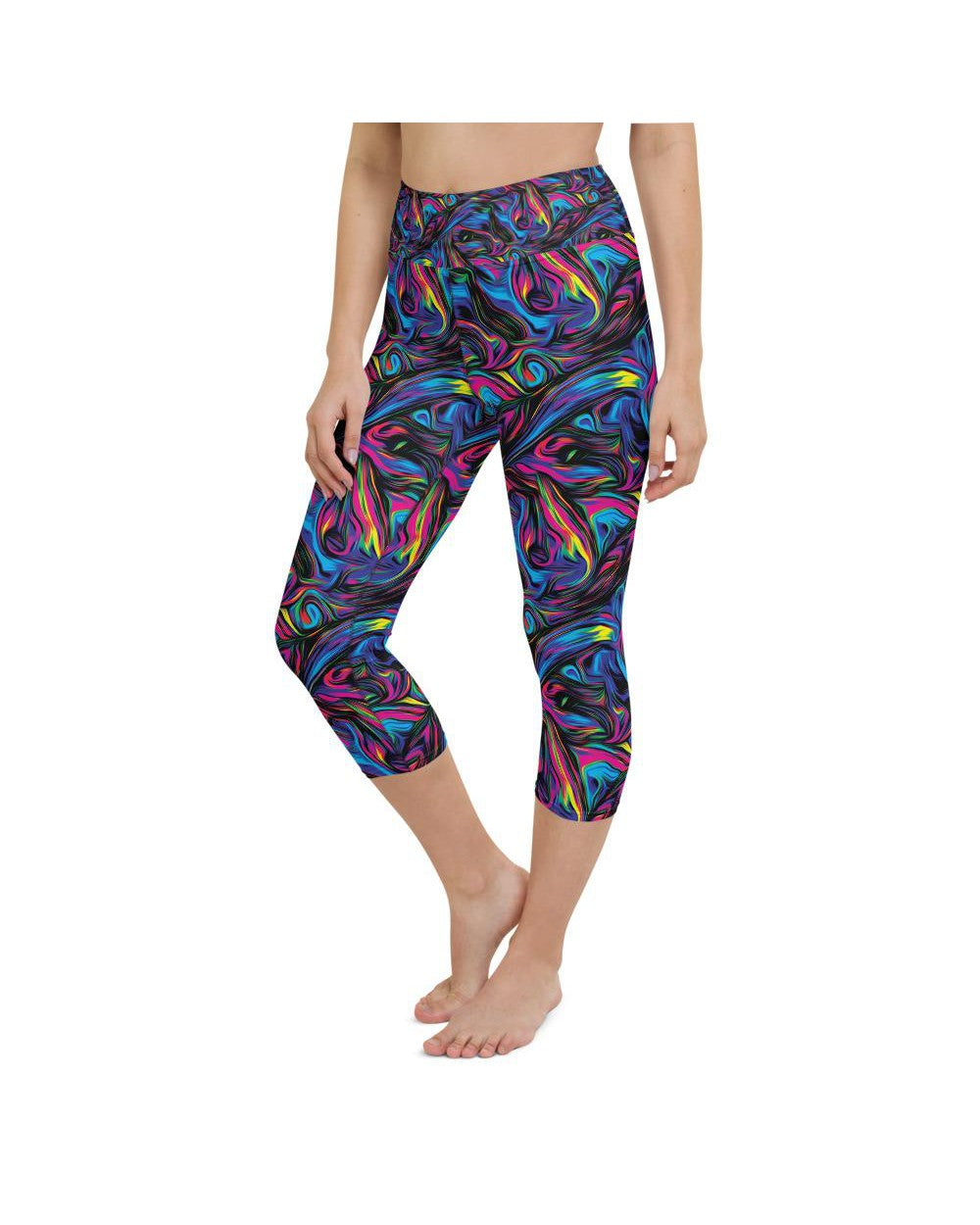 Womens Yoga Capris Psychedelic Neon Paint  Blue/Pink | Gearbunch.com