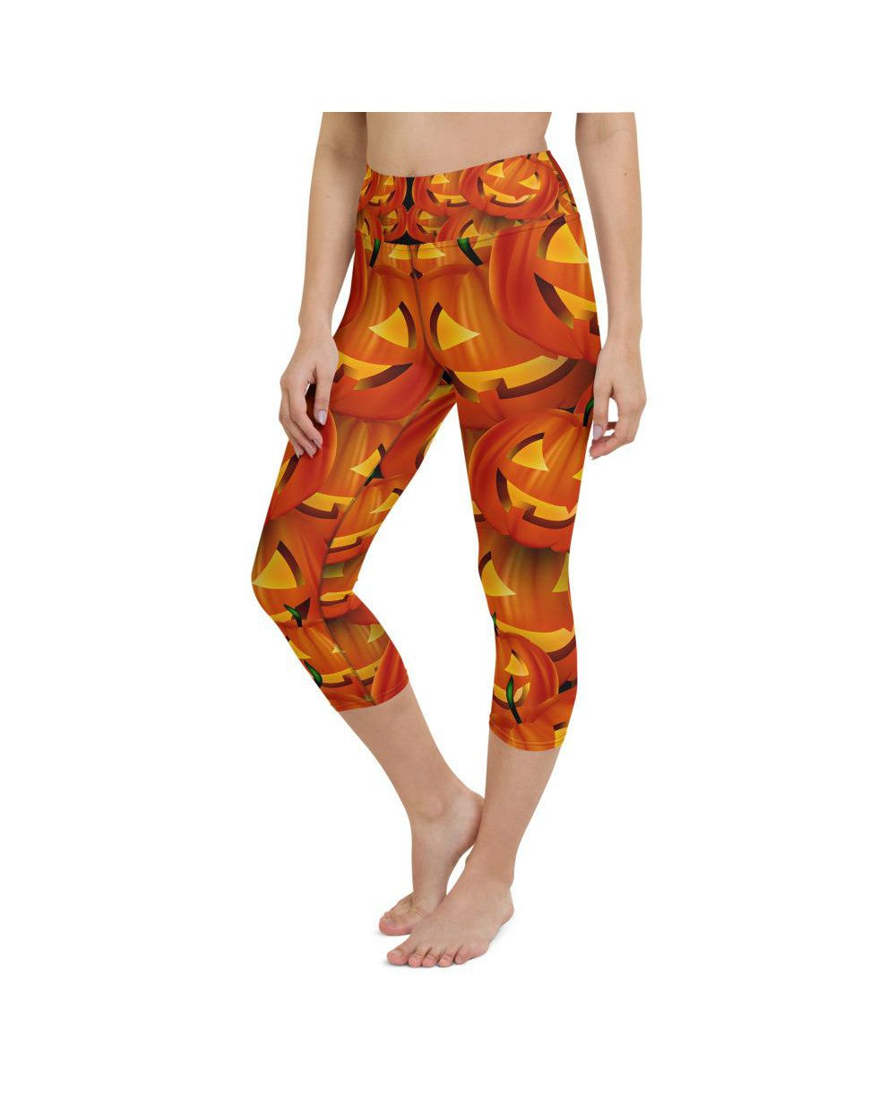 Womens Yoga Capris Halloween Pumpkin Orange/Yellow | Gearbunch.com