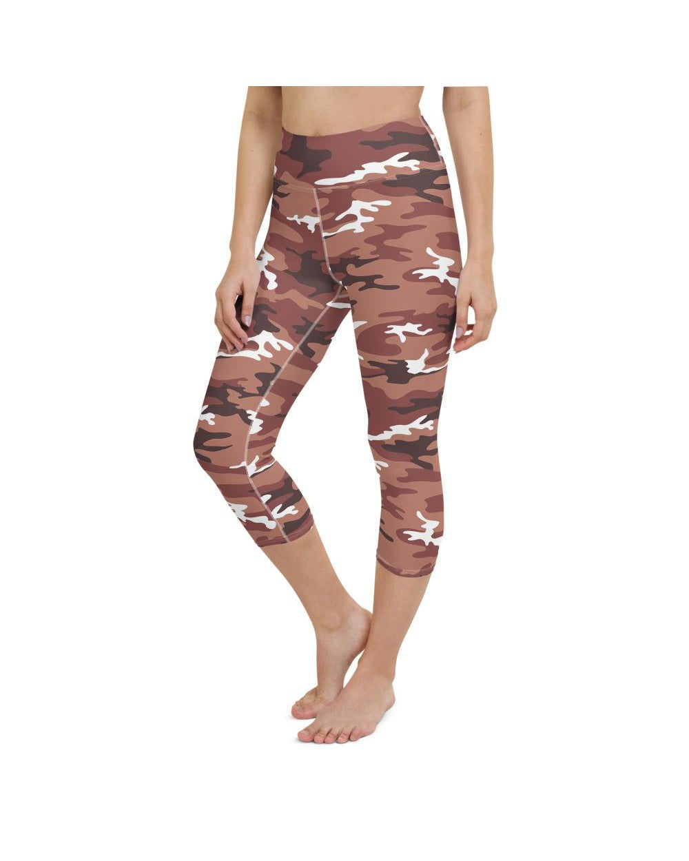 Womens Yoga Capris Brown Camo Brown/White | Gearbunch.com