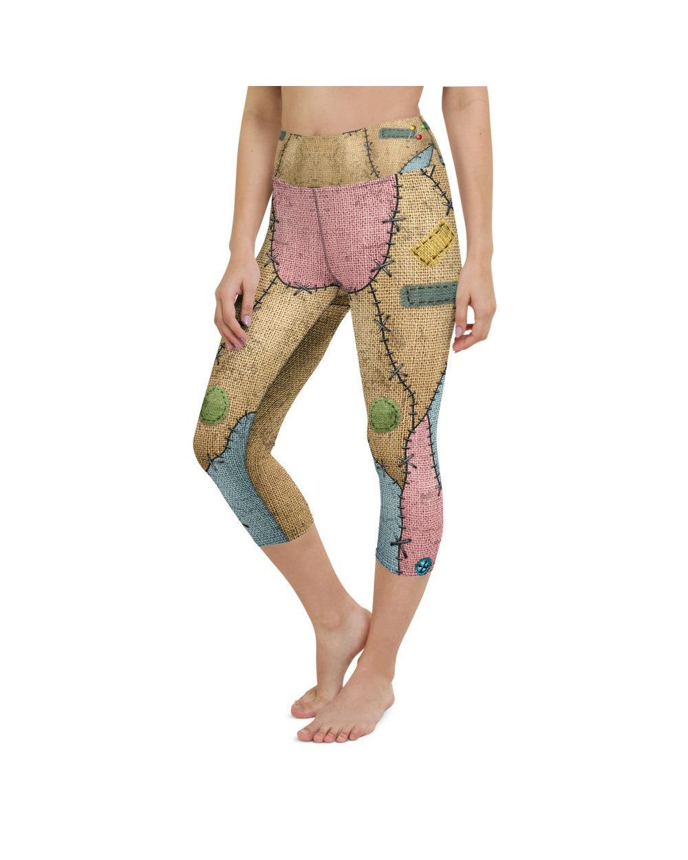 Womens Yoga Capris Voodoo Doll Patch Brown/Blue/Pink | Gearbunch.com