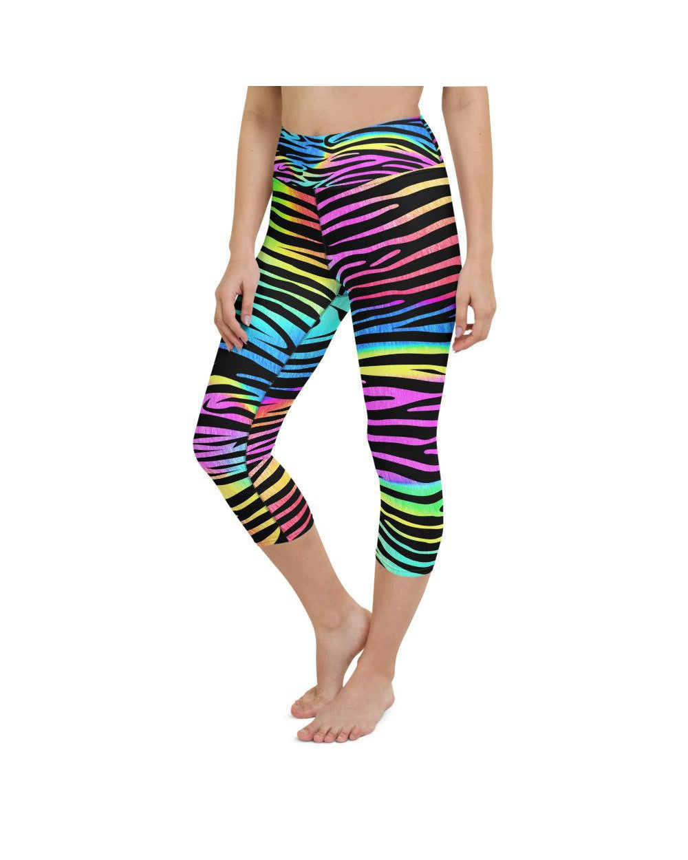 Womens Yoga Capri Colorful Zebra Striped Rainbow | Gearbunch.com