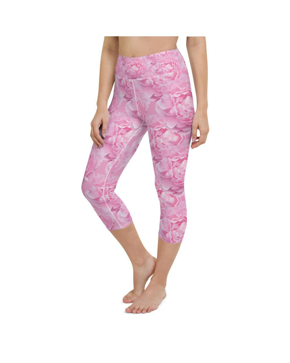 Womens Yoga Capris Peony Flower Pink/White | Gearbunch.com