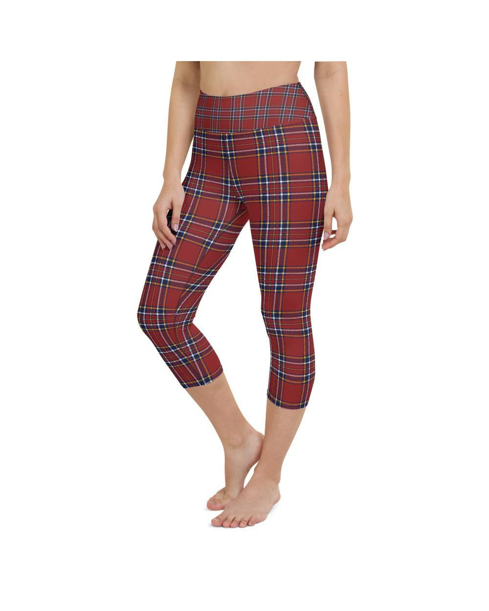 Womens Yoga Capris Deep Red Tartan Blue/White/Red | Gearbunch.com