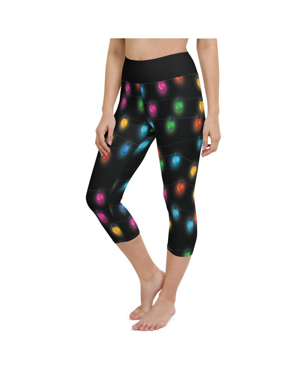 Womens Yoga Capris Christmas Lights Black/Yellow/Green | Gearbunch.com