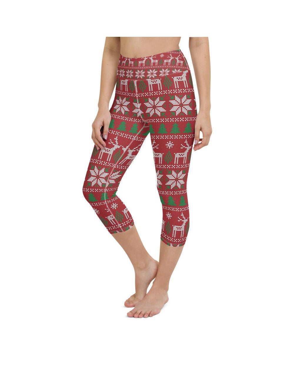 Womens Yoga Capris Red Ugly Christmas Red/Green/White | Gearbunch.com