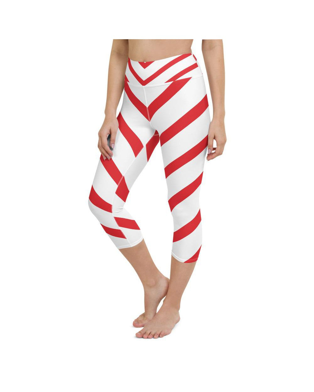 Womens Yoga Capris Candy Cane Red/White Gearbunch.com