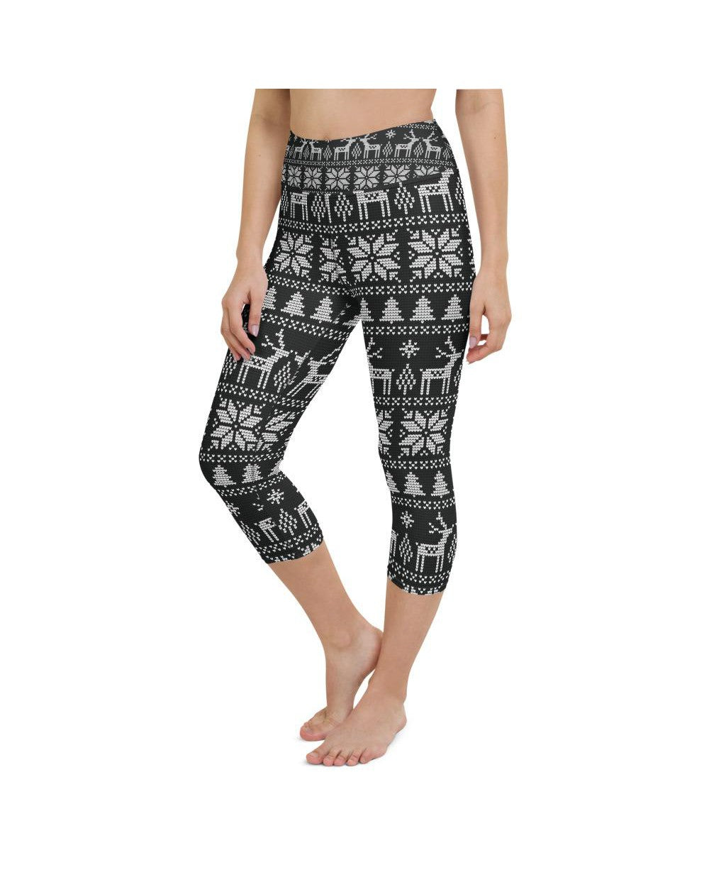 Womens Yoga Capris B&W Ugly Christmas Black/White | Gearbunch.com