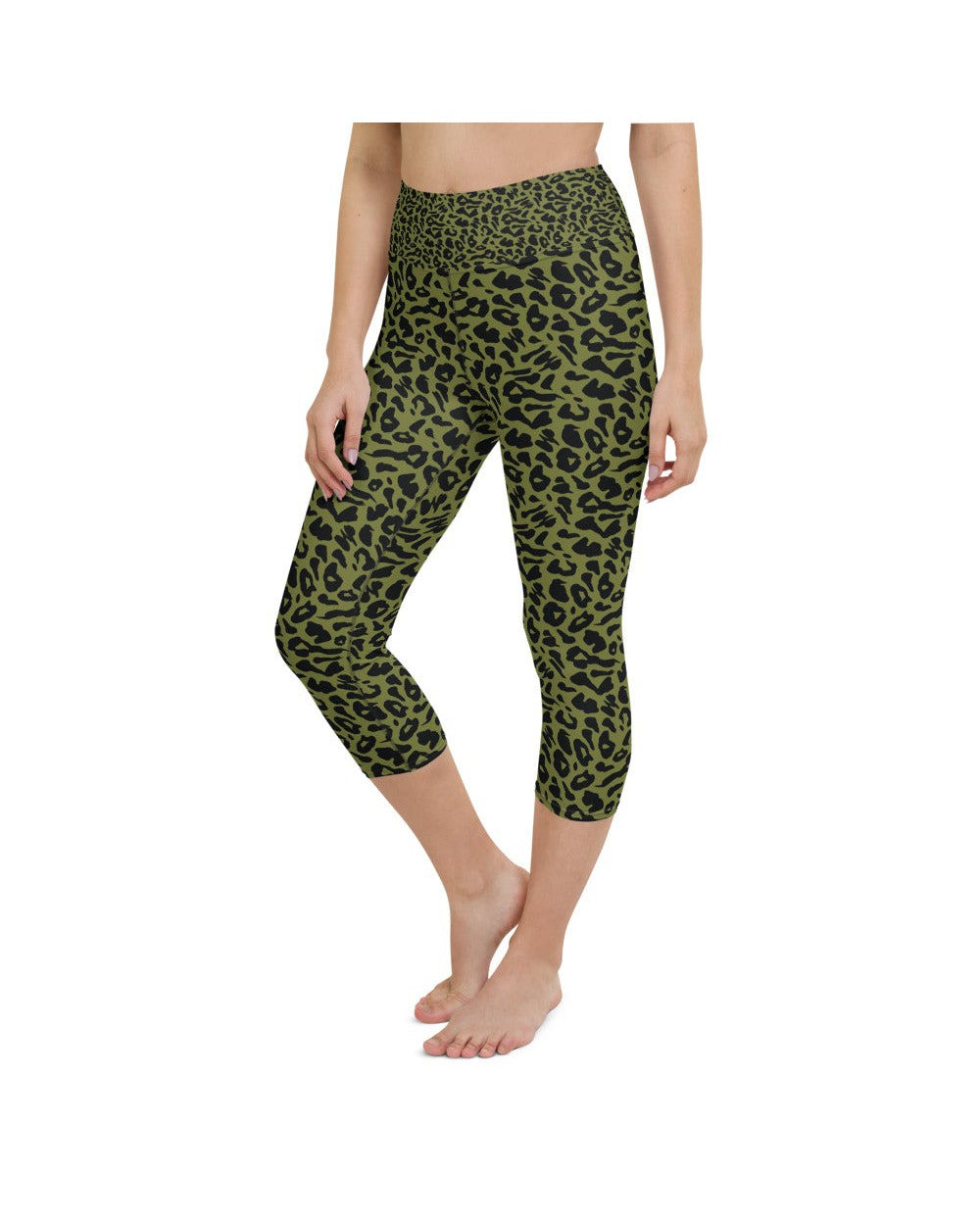 Womens Yoga Capris Olive Green Leopard Skin Green/Black | Gearbunch.com