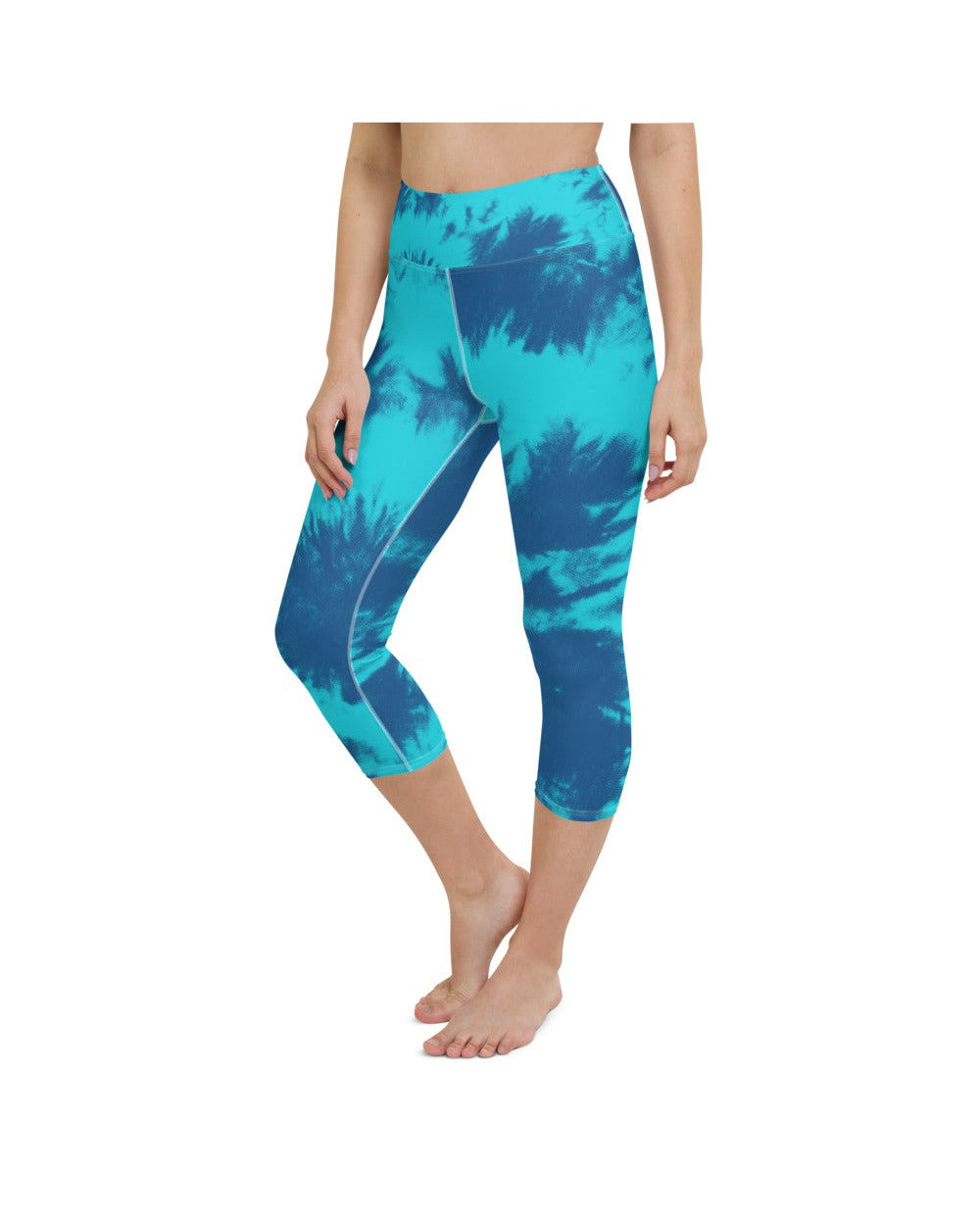 Womens Yoga Capris Blue & Aqua Tie Dye | Gearbunch.com