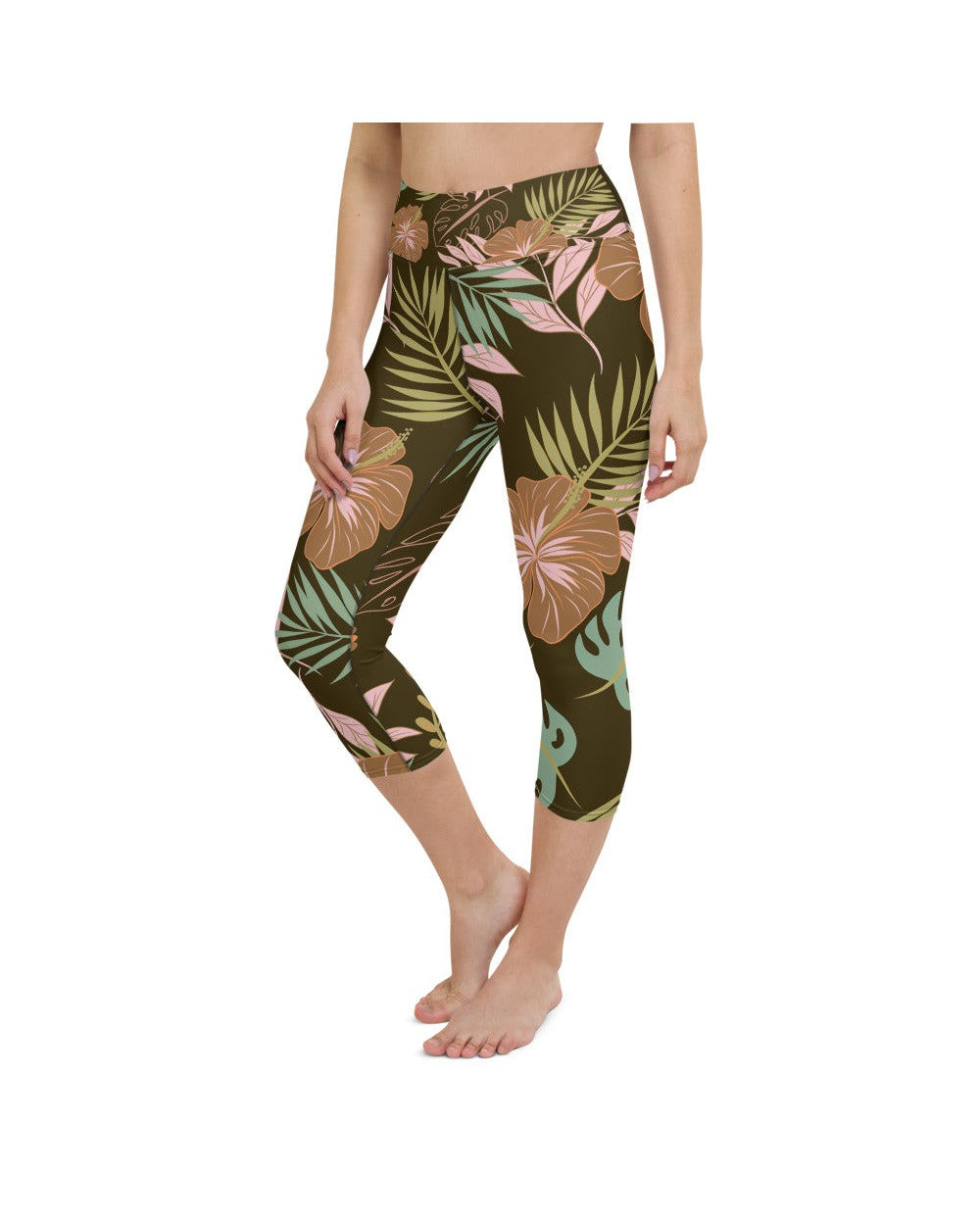 Womens Yoga Capris Fall Floral Brown/Pink/Green | Gearbunch.com