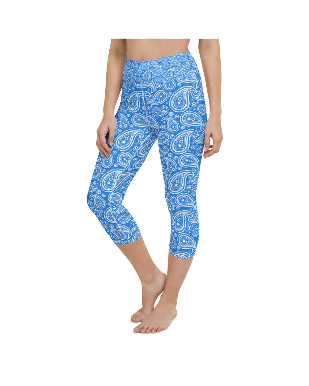 Womens Yoga Capris Blue & White Paisley | Gearbunch.com