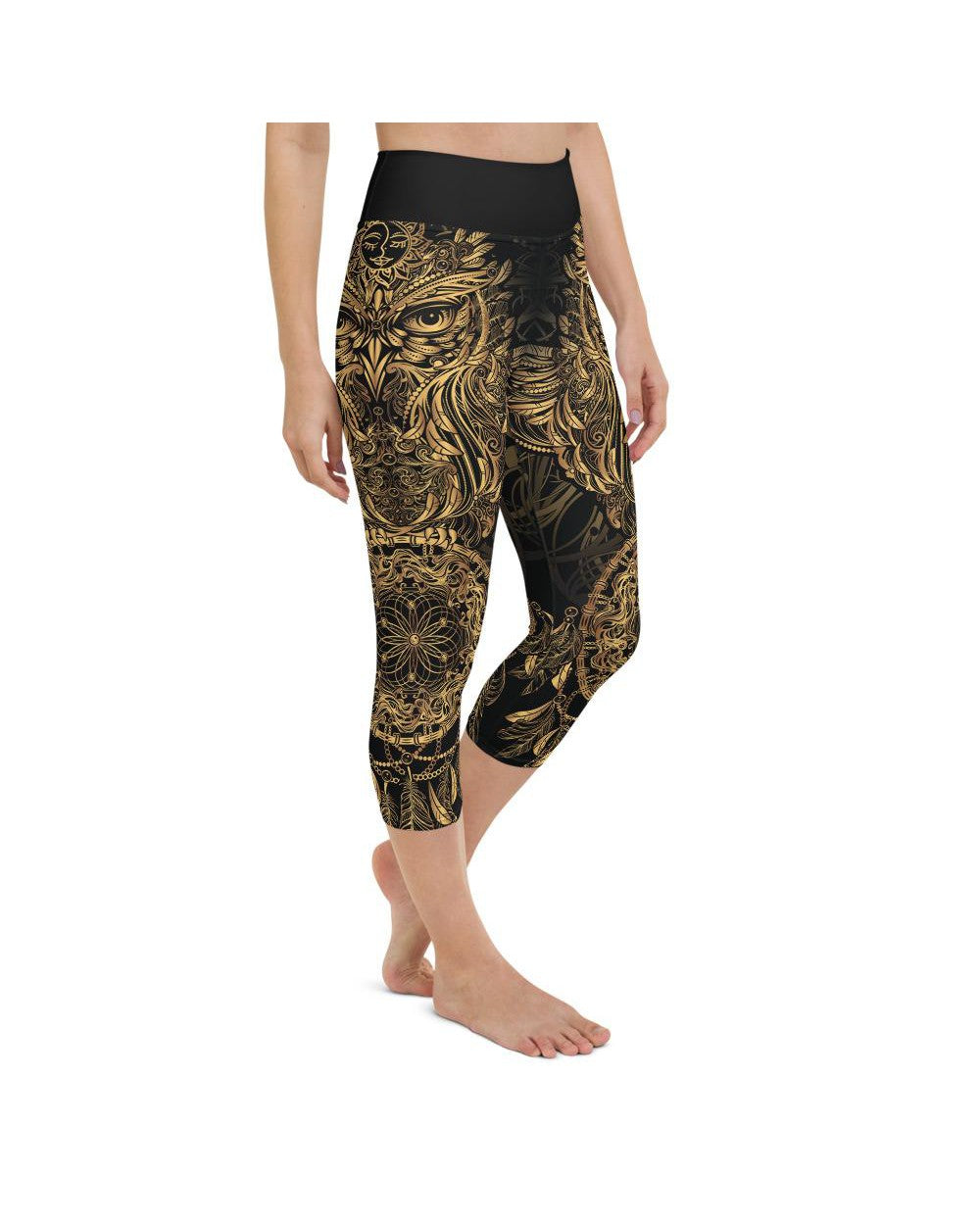 Golden Ornamental Owl Yoga Capris Gearbunch