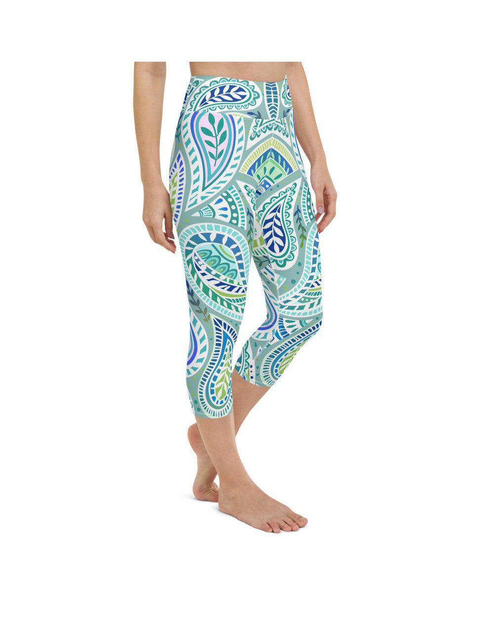 Blue and Green Paisley Yoga Capris Gearbunch