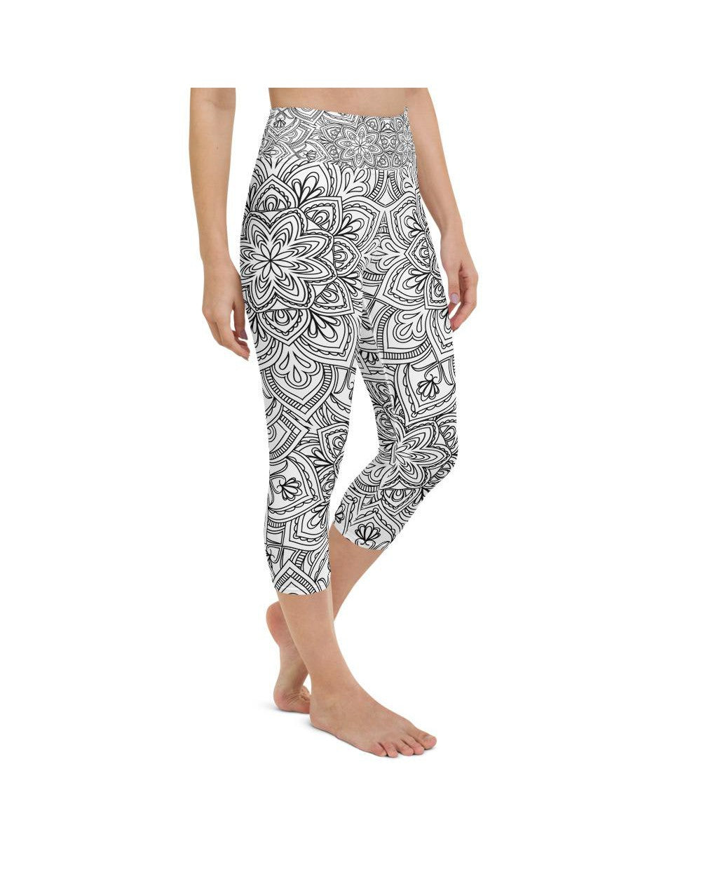 White & Black Mandala Yoga Capris Gearbunch