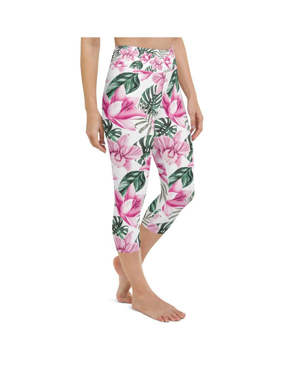 Tropical Floral White Yoga Capris Gearbunch