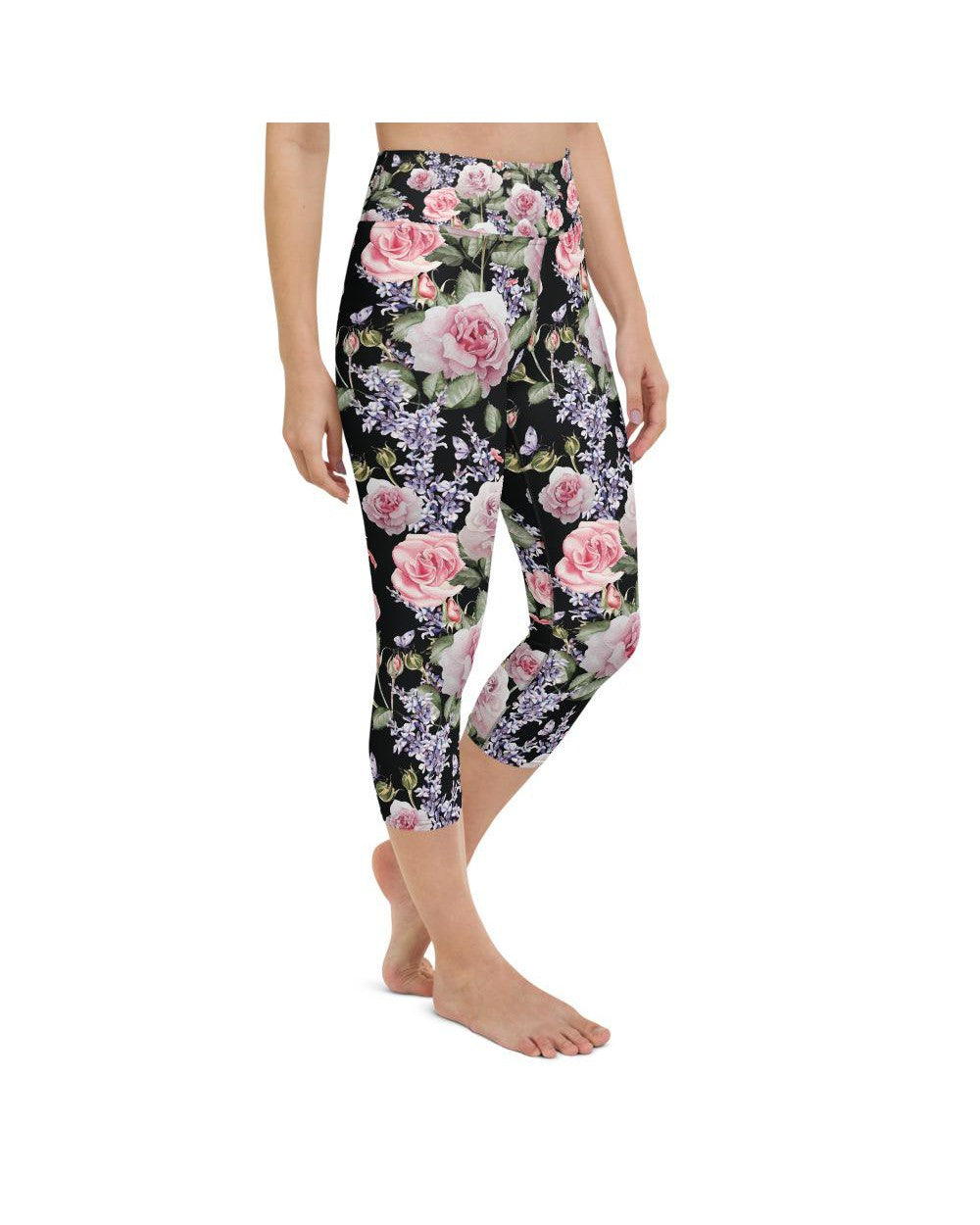 Watercolor Roses & Lavender Yoga Capris Gearbunch