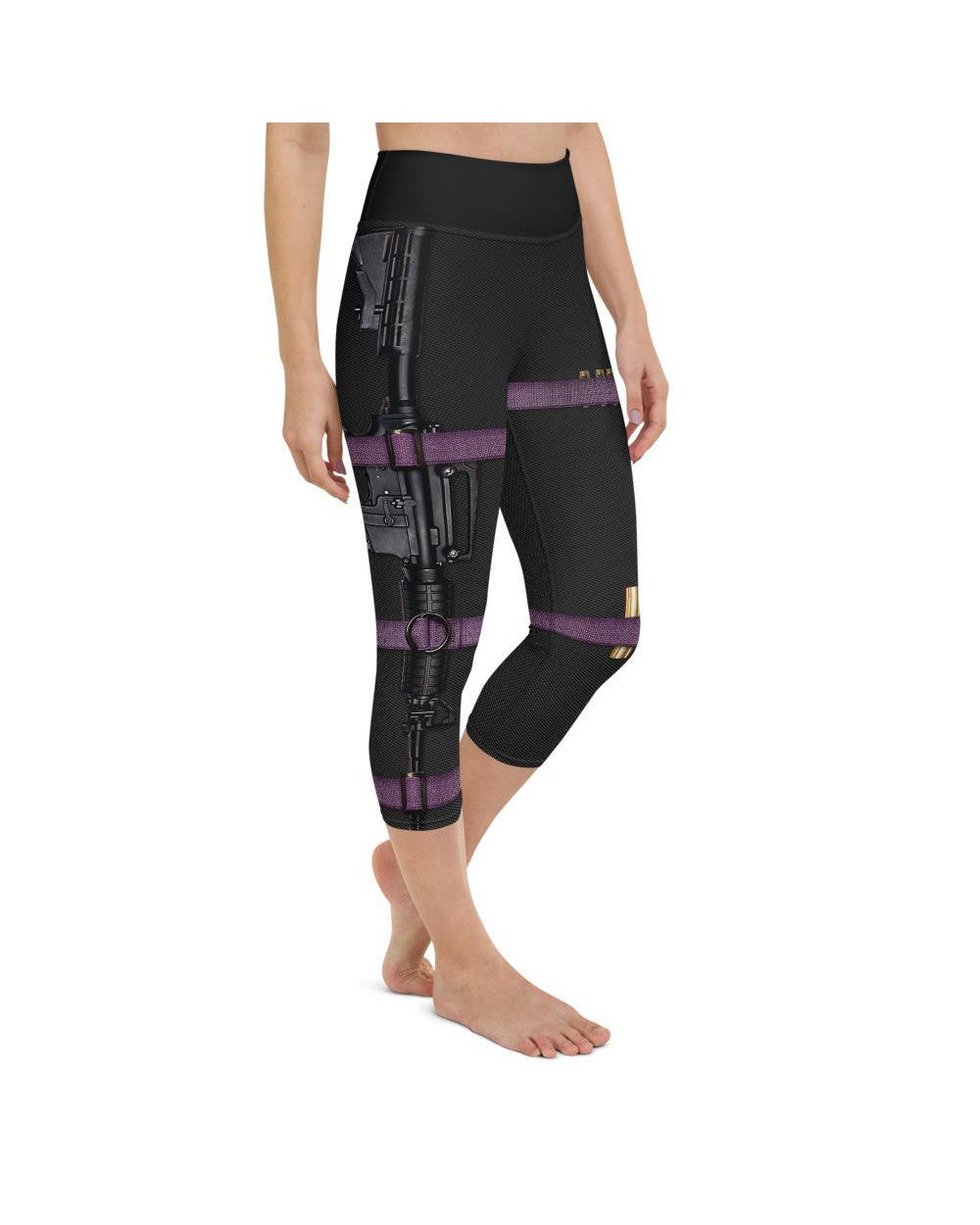 Womens Yoga Capris Guns & Make-up Carbon Black/Purple/White | Gearbunch.com