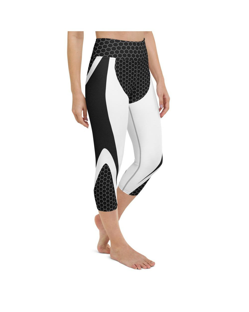 Womens Yoga Capris Black & White Honeycomb Carbon | Gearbunch.com