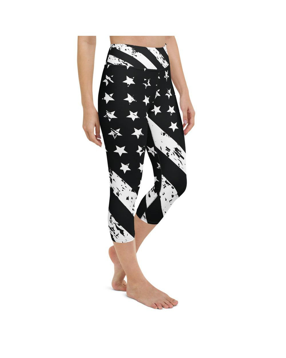 Womens Yoga Capris Black & White American Flag | Gearbunch.com