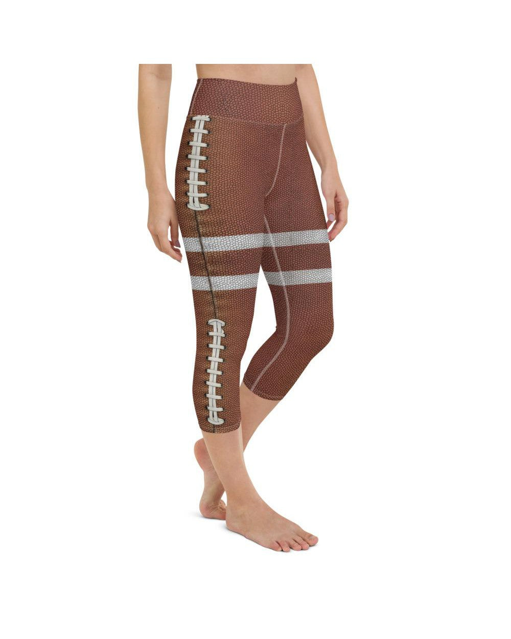 Womens Yoga Capris American Football Brown/White | Gearbunch.com