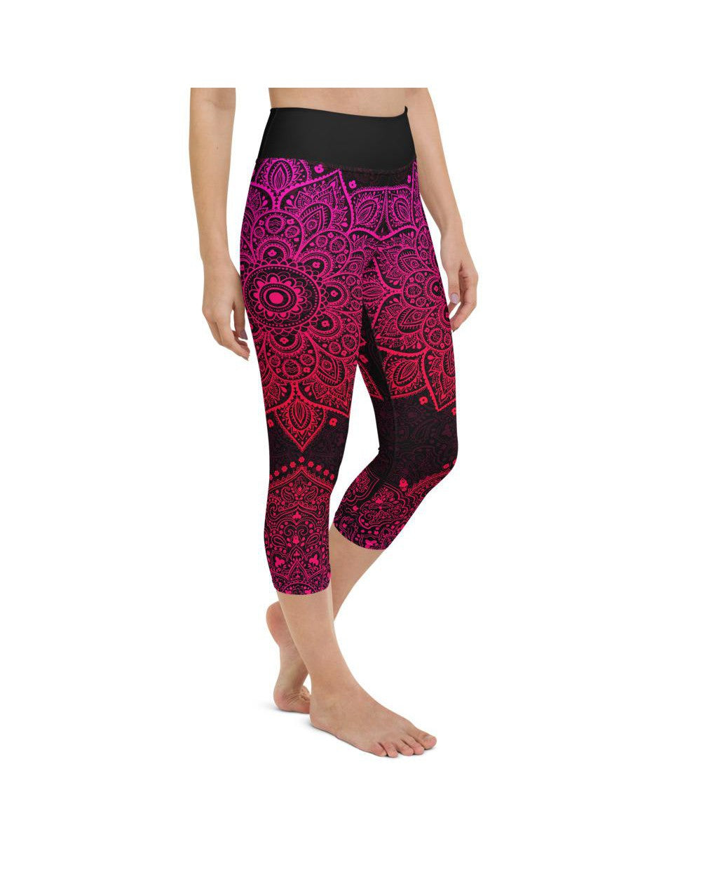 Womens Yoga Capris Pink Mandala Pink/Back | Gearbunch.com