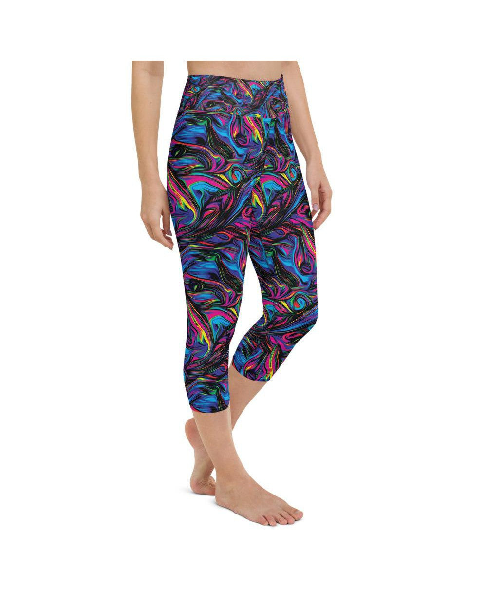 Womens Yoga Capris Psychedelic Neon Paint  Blue/Pink | Gearbunch.com