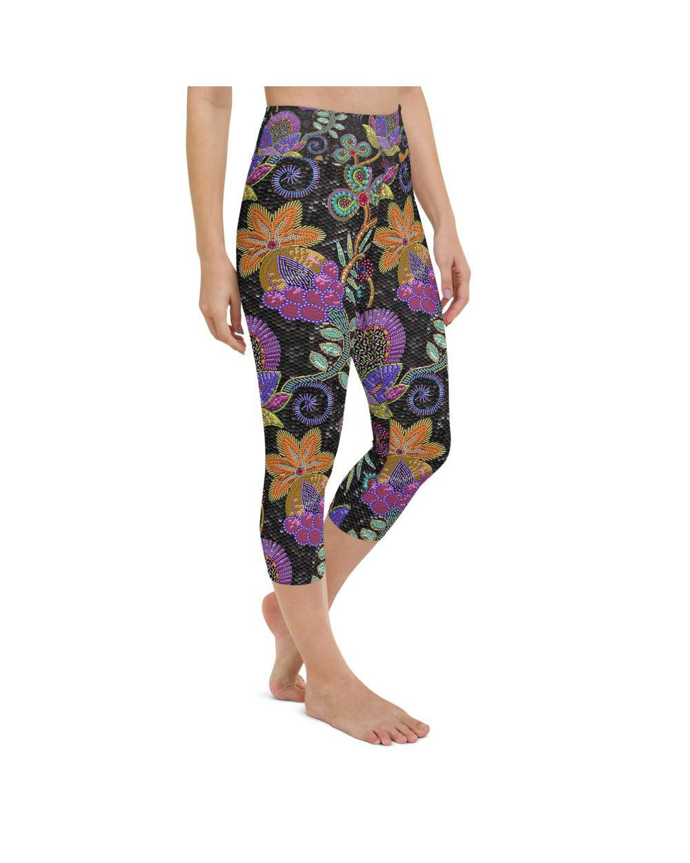 Womens Yoga Capris Faux Paillette Flower Grey/Green | Gearbunch.com