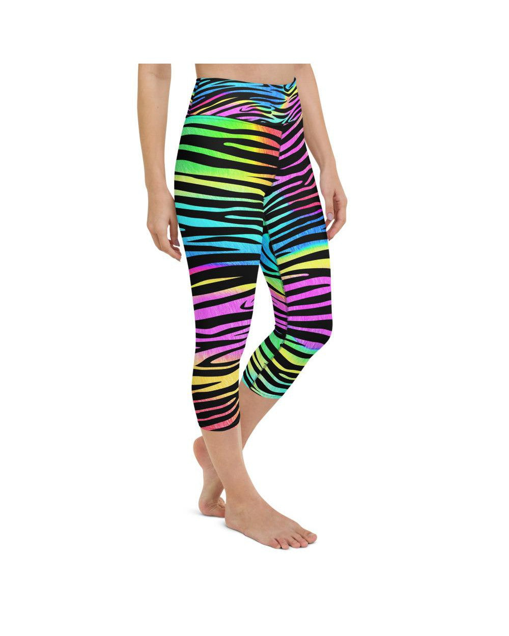 Womens Yoga Capri Colorful Zebra Striped Rainbow | Gearbunch.com