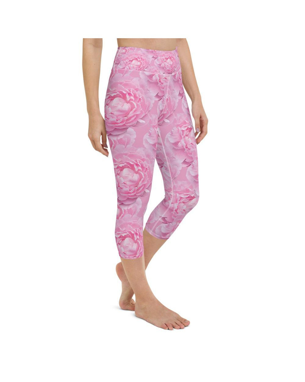 Womens Yoga Capris Peony Flower Pink/White | Gearbunch.com