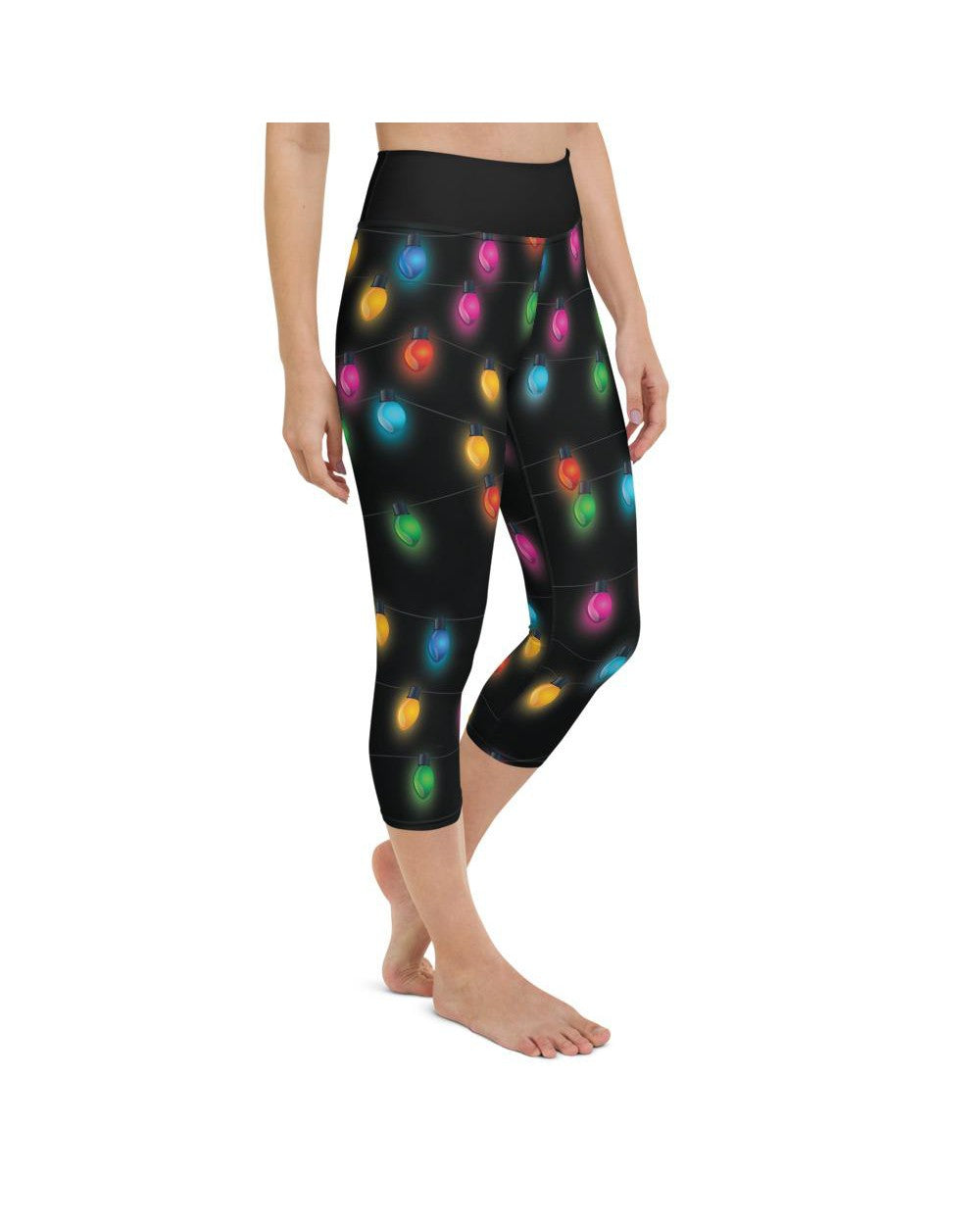 Womens Yoga Capris Christmas Lights Black/Yellow/Green | Gearbunch.com