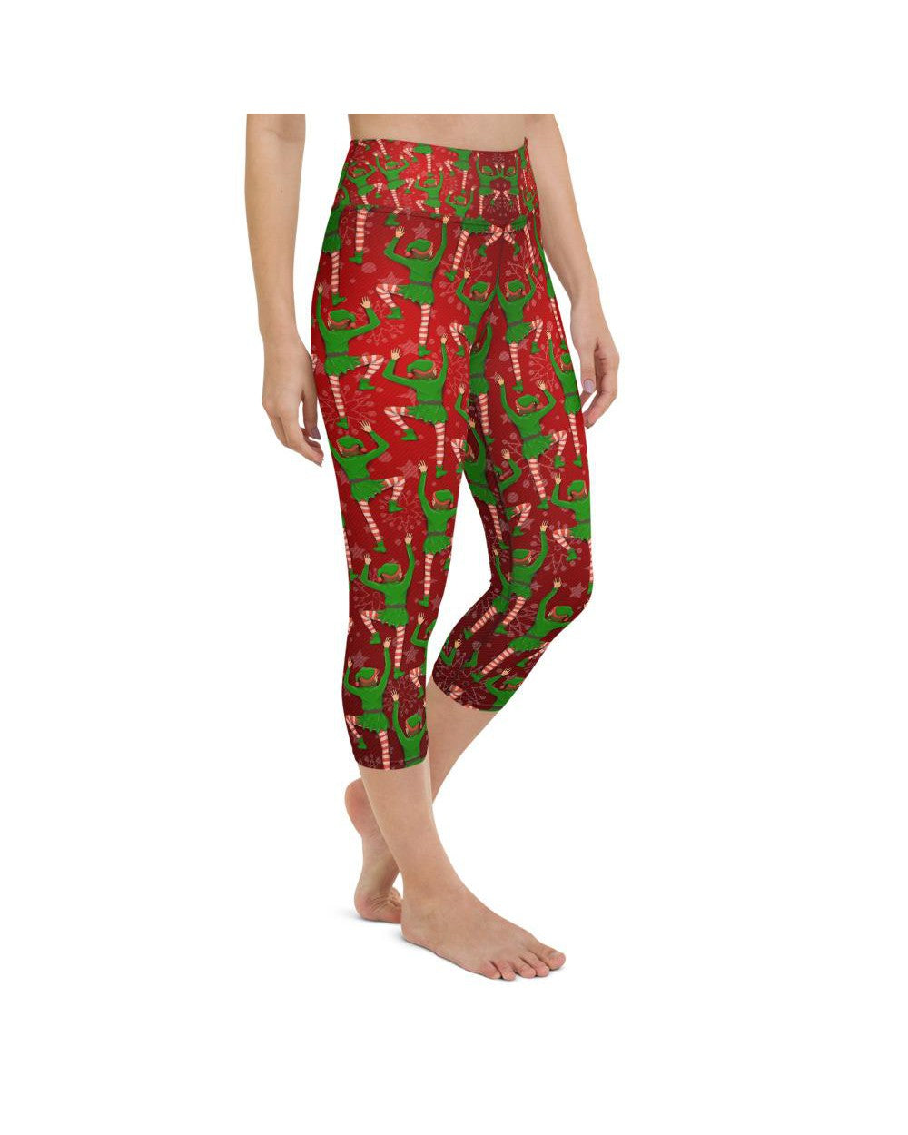 Womens Yoga Capris Santa's Elves Red/Green/White | Gearbunch.com