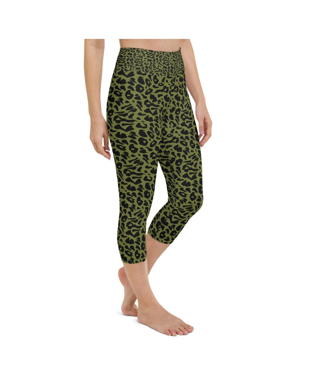 Womens Yoga Capris Olive Green Leopard Skin Green/Black | Gearbunch.com