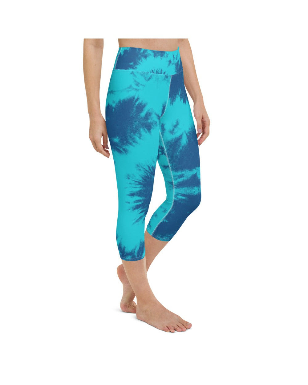 Womens Yoga Capris Blue & Aqua Tie Dye | Gearbunch.com