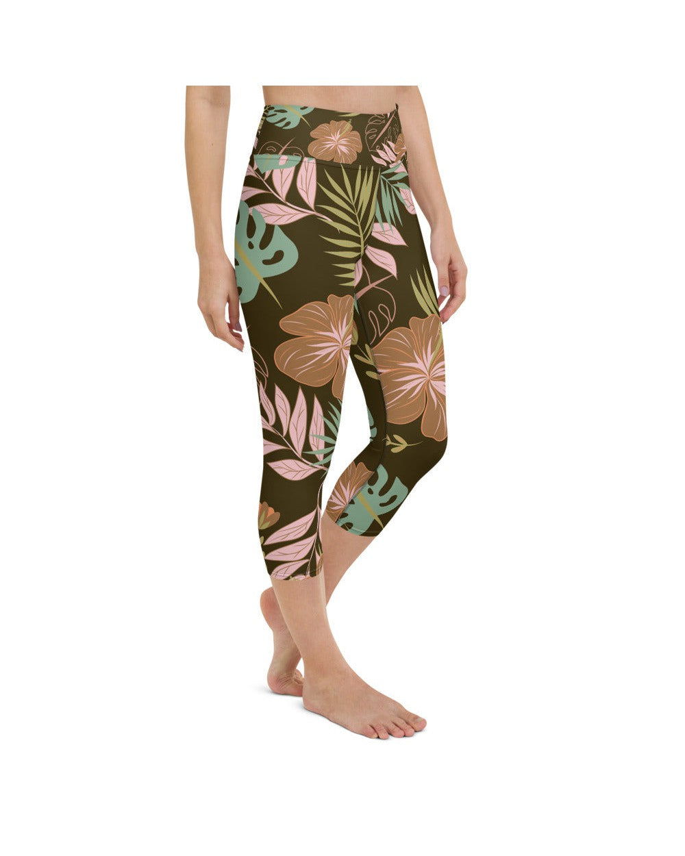 Womens Yoga Capris Fall Floral Brown/Pink/Green | Gearbunch.com