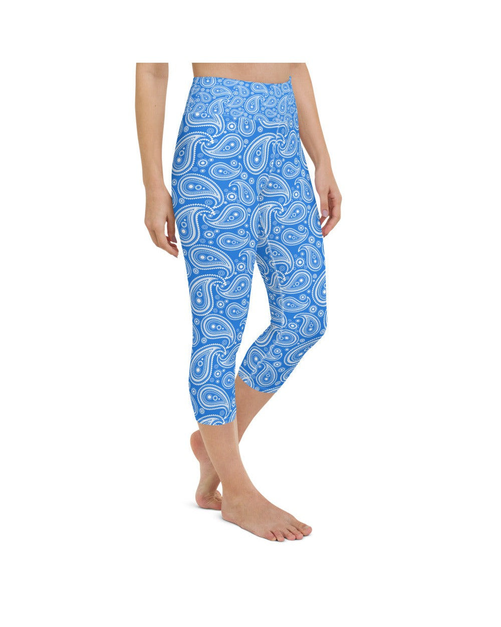 Womens Yoga Capris Blue & White Paisley | Gearbunch.com