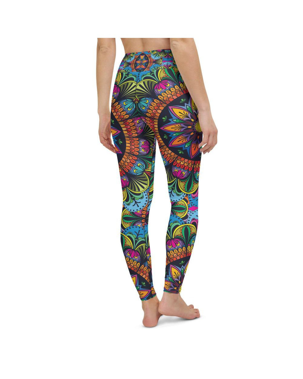 Womens Workout Yoga Pants Colorful Mandala Blue/Yellow | Gearbunch.com